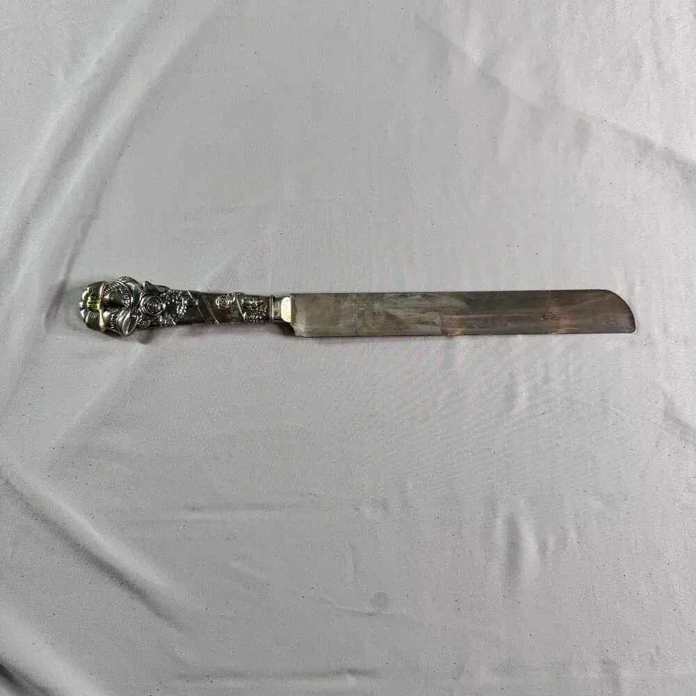 Vintage Style Cake Knife Server Floral Handle Silver Tone Made in Indonesia 13”